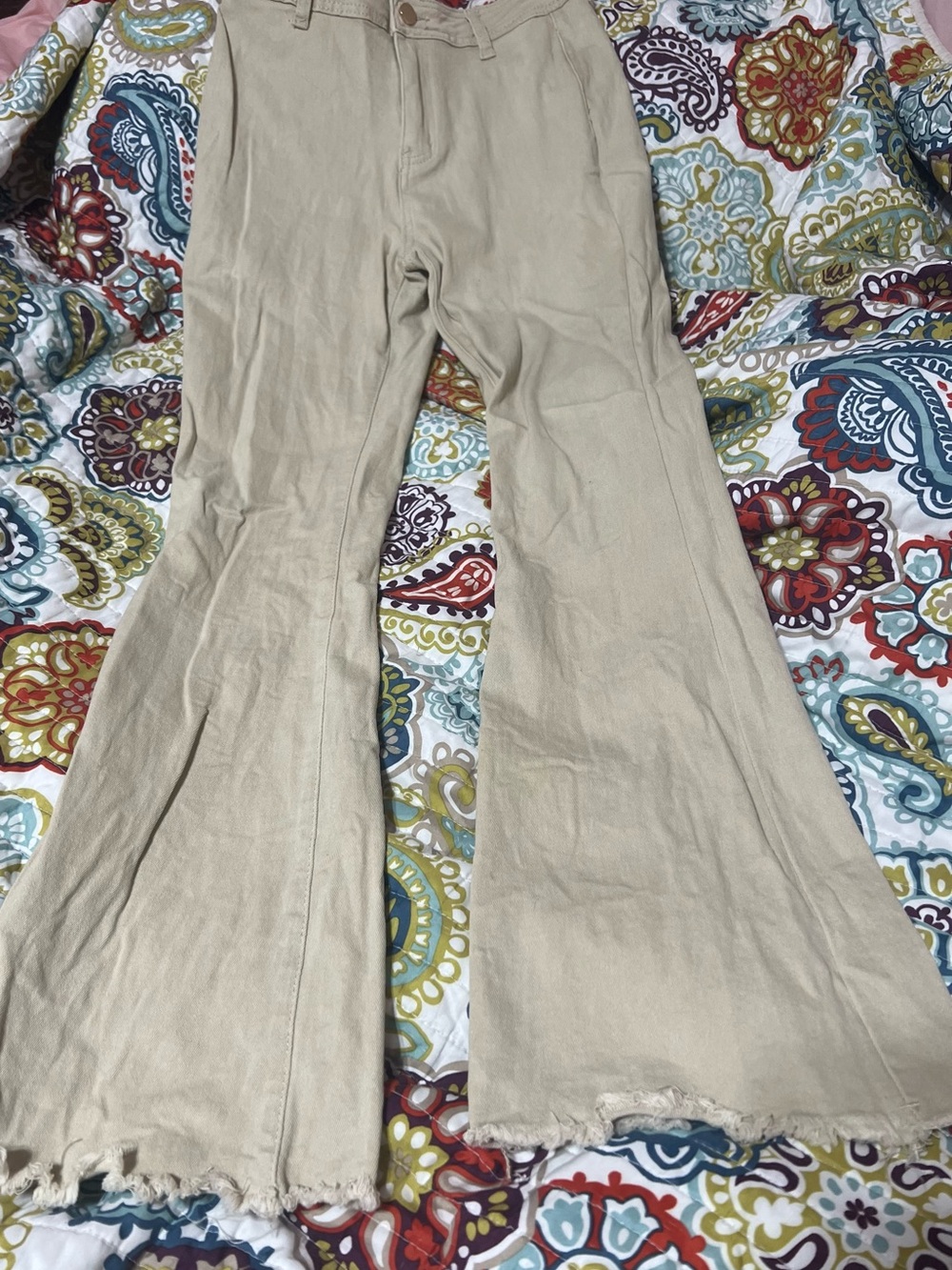 Women's Beige Bootcut  Pants — Flared Comfort Style Size Small